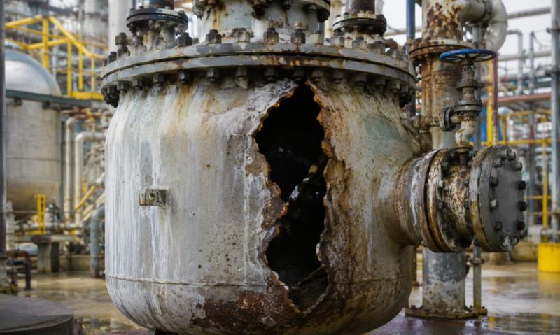 Corrosion and Fracture Damage Stages of Chemical Reaction Kettles